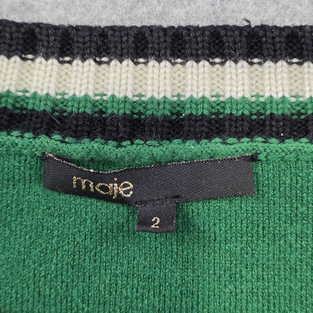 Maje Sweater Womens‎ 2 Green Varsity Cardigan Knit Sequin Patches Jacket Preppy - Picture 6 of 13